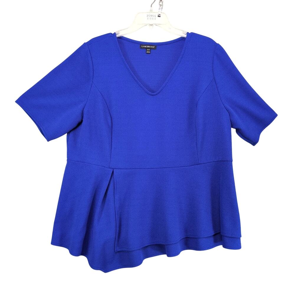 Lane Bryant Cobalt Blue Peplum Blouse Top Women's Plus‎ Size 22/24 Short Slv
